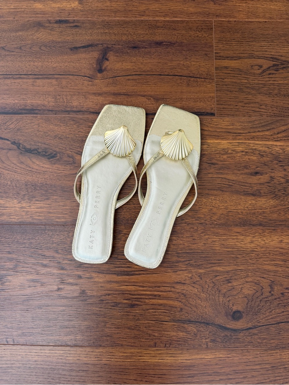 Katy Perry Collections Metallic Gold Shell-Embellished Sandals